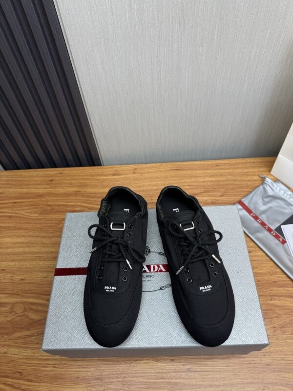 Prada Black Canvas Lace-Up Flat Sneaker