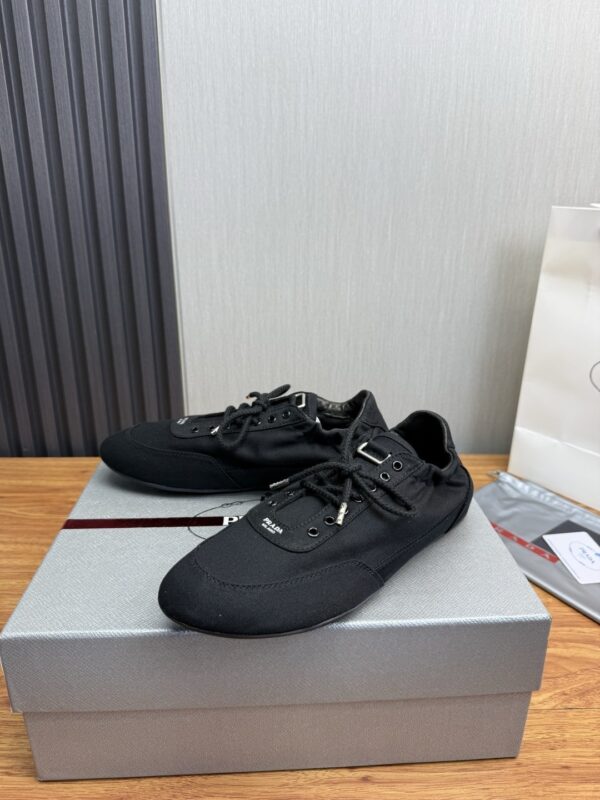 Prada Black Canvas Lace-Up Flat Sneaker