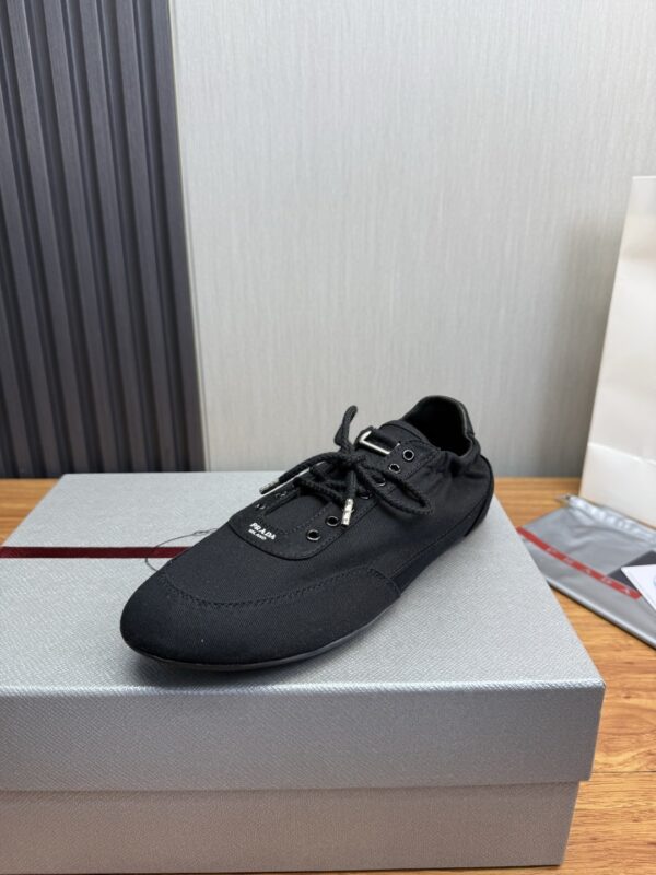 Prada Black Canvas Lace-Up Flat Sneaker
