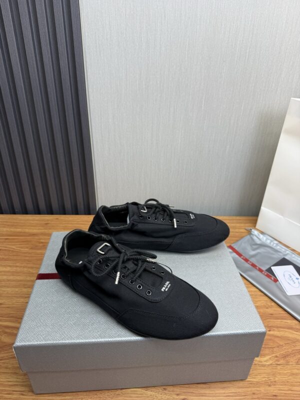 Prada Black Canvas Lace-Up Flat Sneaker