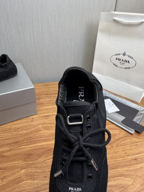 Prada Black Canvas Lace-Up Flat Sneaker