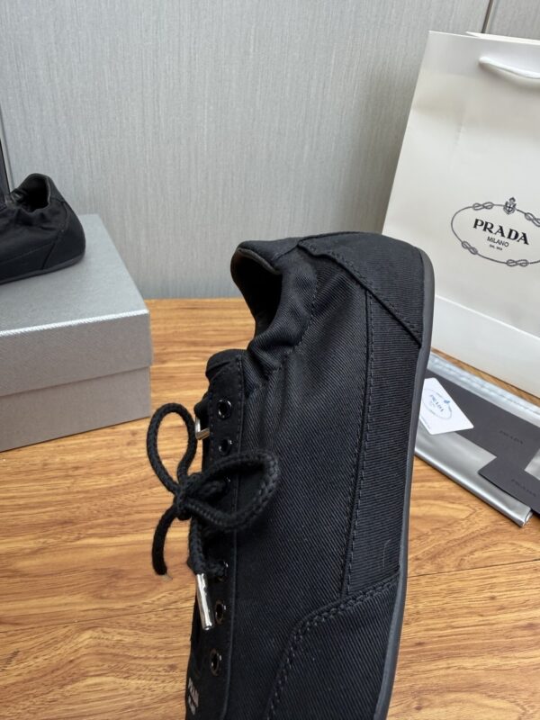 Prada Black Canvas Lace-Up Flat Sneaker