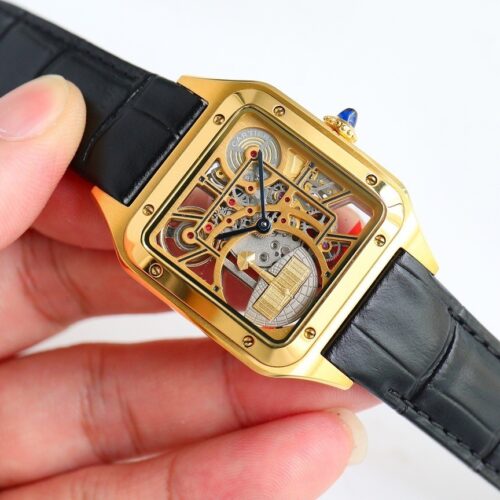 sy_no_966B24966E5F02C7D7158810E5DBA100_0 Cartier Santos automatic mechanical movement, fashionable and versatile, unisex Swiss watch with hollowed out dial and gold case