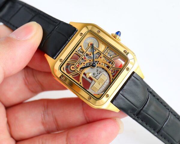 sy_no_966B24966E5F02C7D7158810E5DBA100_0 Cartier Santos automatic mechanical movement, fashionable and versatile, unisex Swiss watch with hollowed out dial and gold case