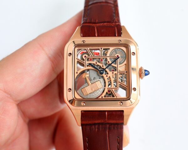 sy_no_966B24966E5F02C7D7158810E5DBA100_4 Cartier Santos automatic mechanical movement, fashionable and versatile, unisex Swiss watch with hollowed out dial and gold case