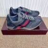 sy_no_977AB153298242E321662199791FAFB7_2 Gucci Re-Web Sneaker in Grey Mesh & Suede with Blue/Red Web Stripe