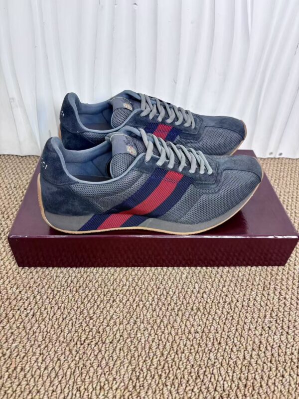 sy_no_977AB153298242E321662199791FAFB7_2 Gucci Re-Web Sneaker in Grey Mesh & Suede with Blue/Red Web Stripe