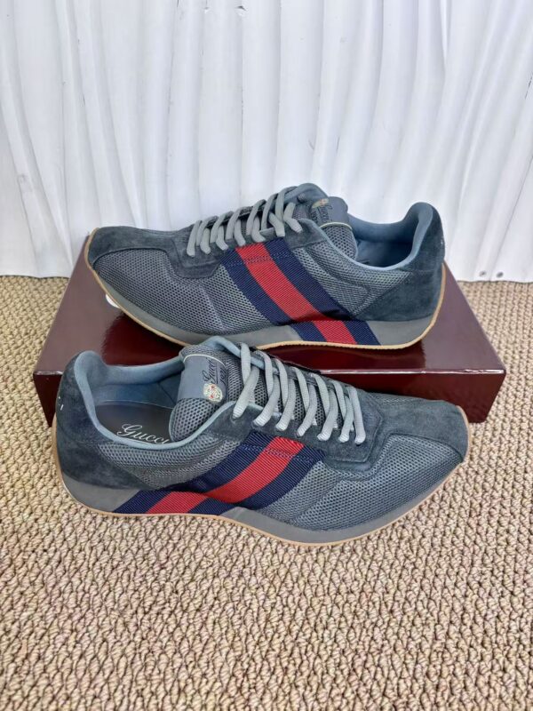 sy_no_977AB153298242E321662199791FAFB7_3 Gucci Re-Web Sneaker in Grey Mesh & Suede with Blue/Red Web Stripe
