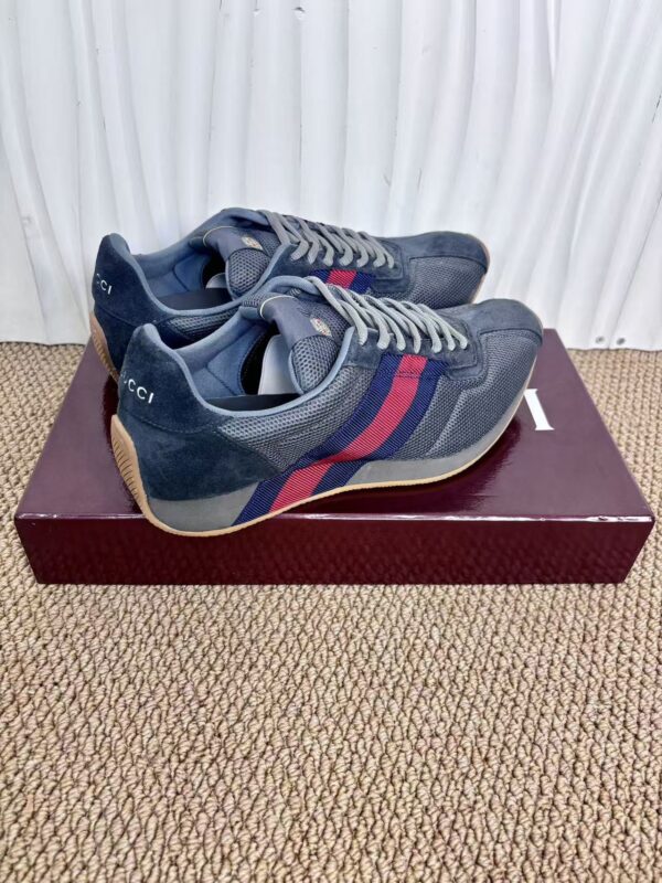 sy_no_977AB153298242E321662199791FAFB7_5 Gucci Re-Web Sneaker in Grey Mesh & Suede with Blue/Red Web Stripe