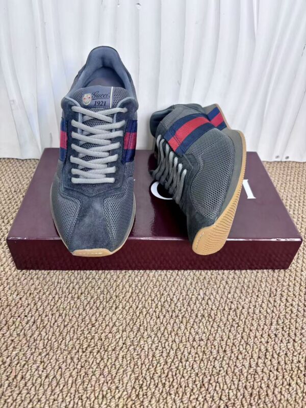 sy_no_977AB153298242E321662199791FAFB7_7 Gucci Re-Web Sneaker in Grey Mesh & Suede with Blue/Red Web Stripe