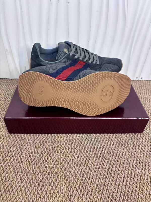 sy_no_977AB153298242E321662199791FAFB7_8 Gucci Re-Web Sneaker in Grey Mesh & Suede with Blue/Red Web Stripe