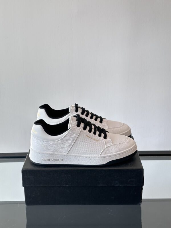 Saint Laurent White Pebble-Leather Black-Lace Low-Top Sneaker