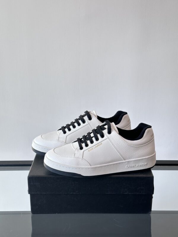 Saint Laurent White Pebble-Leather Black-Lace Low-Top Sneaker