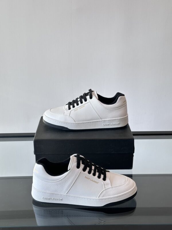 Saint Laurent White Pebble-Leather Black-Lace Low-Top Sneaker