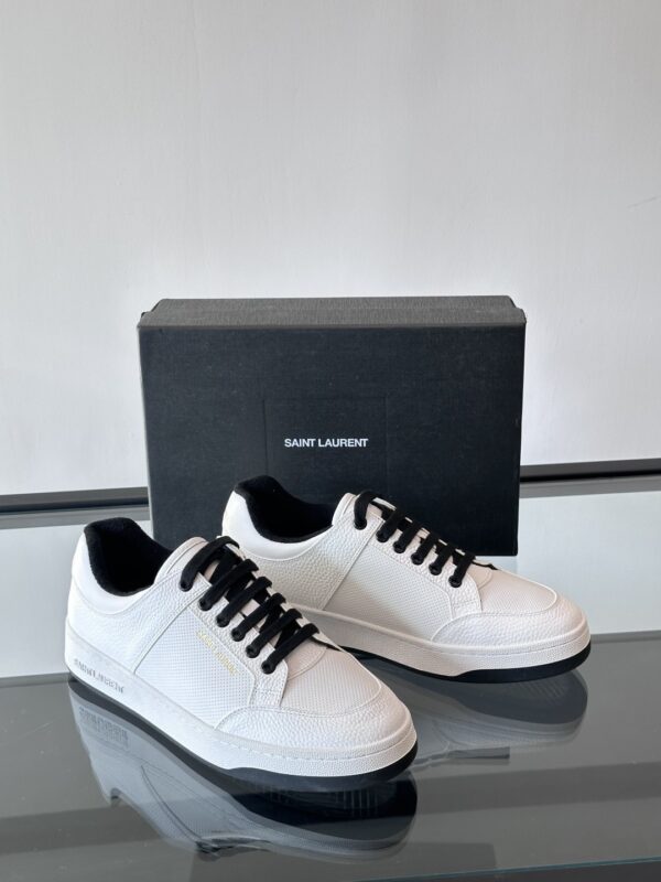 Saint Laurent White Pebble-Leather Black-Lace Low-Top Sneaker