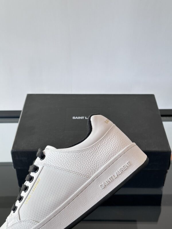 Saint Laurent White Pebble-Leather Black-Lace Low-Top Sneaker