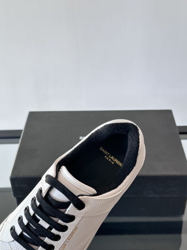 Saint Laurent White Pebble-Leather Black-Lace Low-Top Sneaker