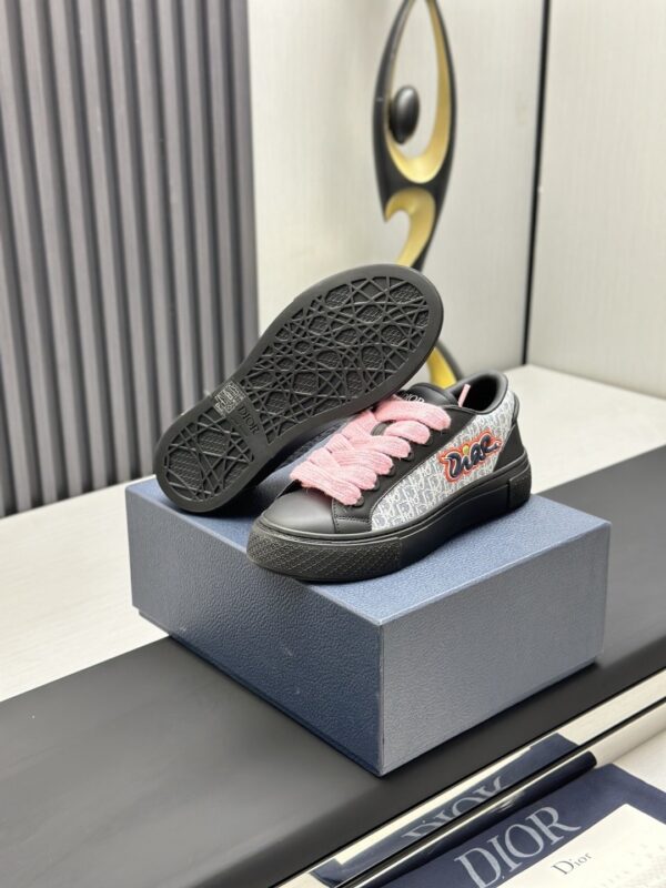 sy_no_9C73A127B41F0DD5EB483EF57322A211_6 Dior Black Leather Oblique Jacquard Pink Thick Lace Low-Top Sneaker