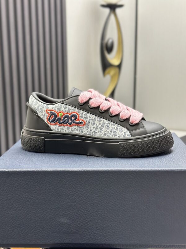 sy_no_9C73A127B41F0DD5EB483EF57322A211_8 Dior Black Leather Oblique Jacquard Pink Thick Lace Low-Top Sneaker