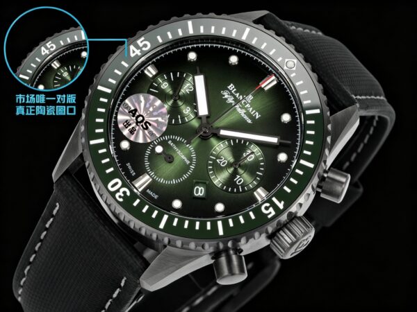 BLANCPEIN Fifty Fathoms Series FIFTY FATHOS Automatic Mechanical Movement Date Display Timing Men's Watch Swiss Watch 43.6mm Green Dial