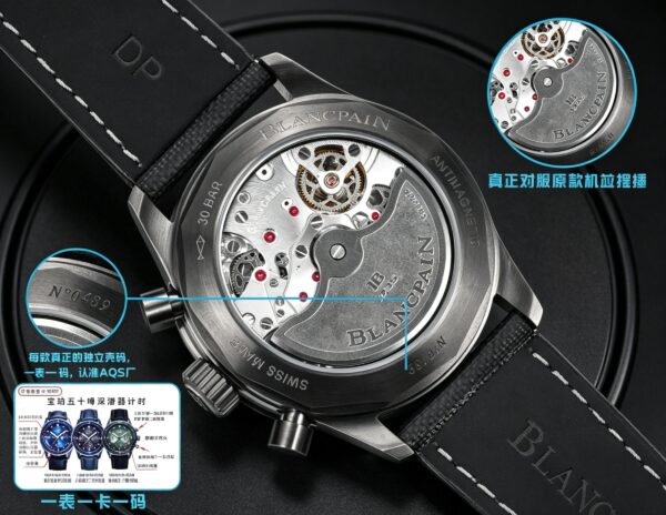 BLANCPEIN Fifty Fathoms Series FIFTY FATHOS Automatic Mechanical Movement Date Display Timing Men's Watch Swiss Watch 43.6mm Green Dial