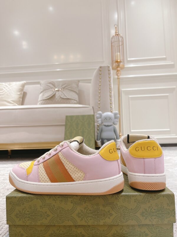 sy_no_9CFBFCCAAE979CAC222E5DD26CD60184_3 Gucci MAC8 Leather Sneaker in Pink & Yellow with Web Stripe