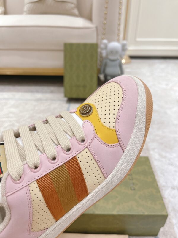 sy_no_9CFBFCCAAE979CAC222E5DD26CD60184_6 Gucci MAC8 Leather Sneaker in Pink & Yellow with Web Stripe