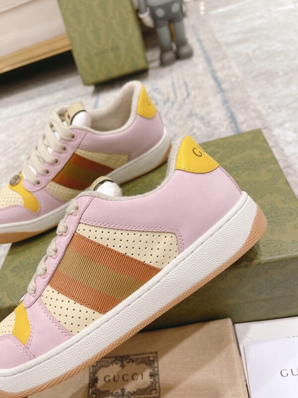 sy_no_9CFBFCCAAE979CAC222E5DD26CD60184_7 Gucci MAC8 Leather Sneaker in Pink & Yellow with Web Stripe