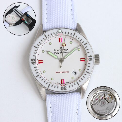 BLANCPEIN automatic mechanical movement 300 meter waterproof heart-shaped pointer women's watch Swiss watch 38mm white dial stainless steel case canvas strap