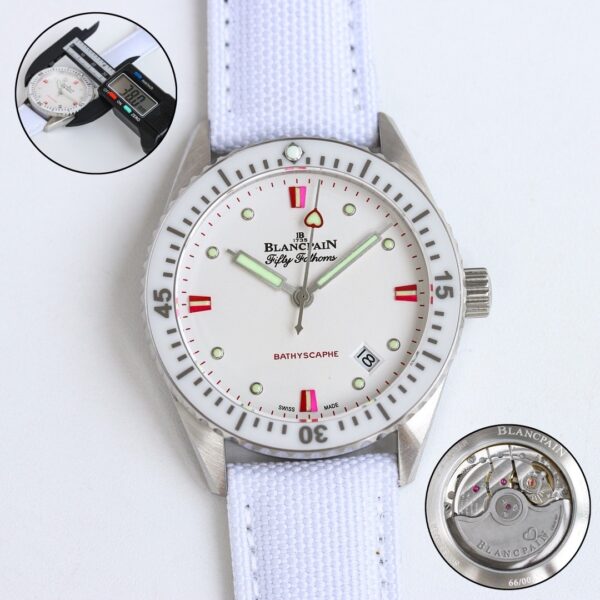 BLANCPEIN automatic mechanical movement 300 meter waterproof heart-shaped pointer women's watch Swiss watch 38mm white dial stainless steel case canvas strap