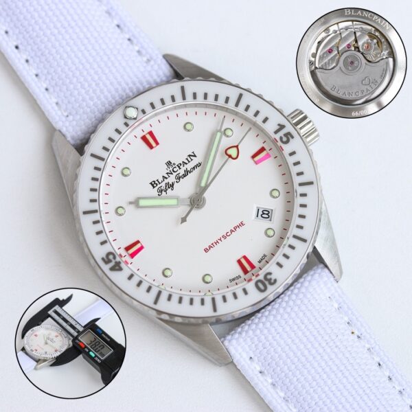 BLANCPEIN automatic mechanical movement 300 meter waterproof heart-shaped pointer women's watch Swiss watch 38mm white dial stainless steel case canvas strap