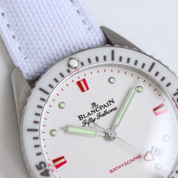 BLANCPEIN automatic mechanical movement 300 meter waterproof heart-shaped pointer women's watch Swiss watch 38mm white dial stainless steel case canvas strap