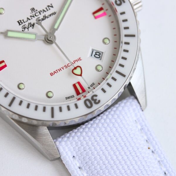BLANCPEIN automatic mechanical movement 300 meter waterproof heart-shaped pointer women's watch Swiss watch 38mm white dial stainless steel case canvas strap