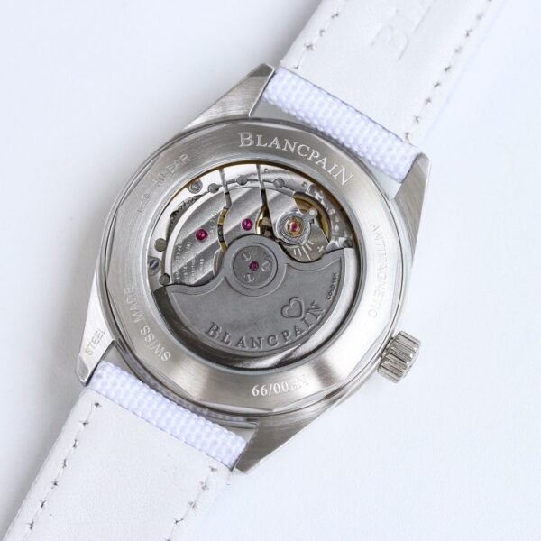BLANCPEIN automatic mechanical movement 300 meter waterproof heart-shaped pointer women's watch Swiss watch 38mm white dial stainless steel case canvas strap