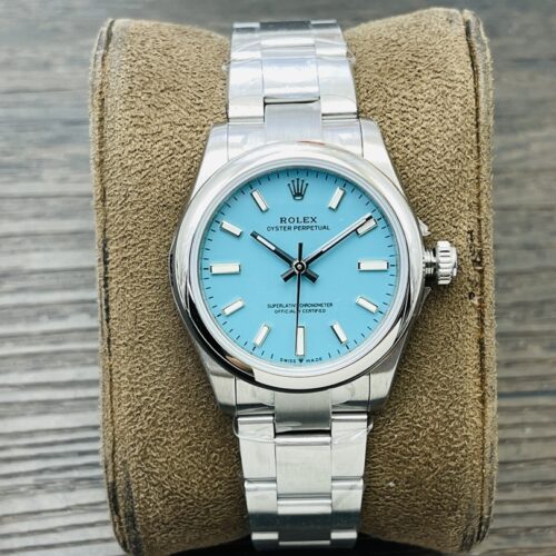 ROLEX Rolex Smooth Circle Oyster Perpetual Tiffany Blue Automatic Mechanical Movement Turquoise Waterproof Women's Watch Swiss Watch 31mm Blue Dial Oyster Steel Strap