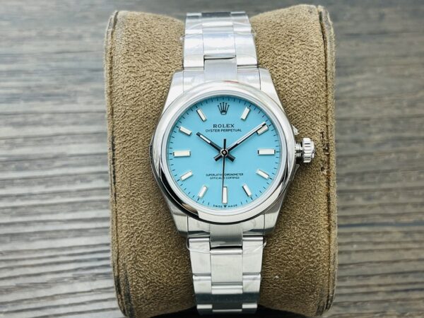 ROLEX Rolex Smooth Circle Oyster Perpetual Tiffany Blue Automatic Mechanical Movement Turquoise Waterproof Women's Watch Swiss Watch 31mm Blue Dial Oyster Steel Strap