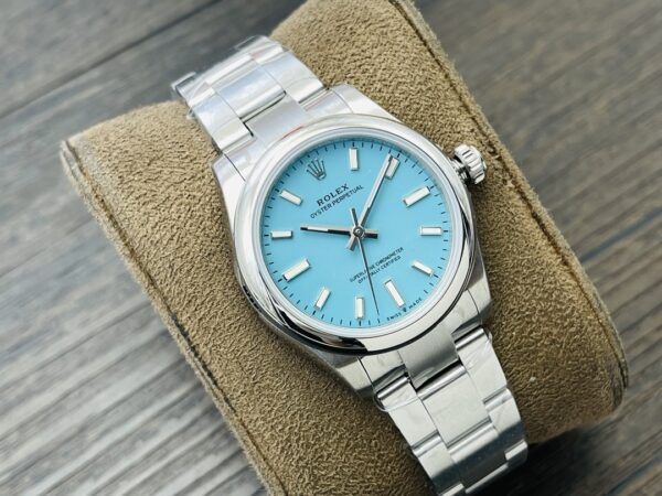 ROLEX Rolex Smooth Circle Oyster Perpetual Tiffany Blue Automatic Mechanical Movement Turquoise Waterproof Women's Watch Swiss Watch 31mm Blue Dial Oyster Steel Strap