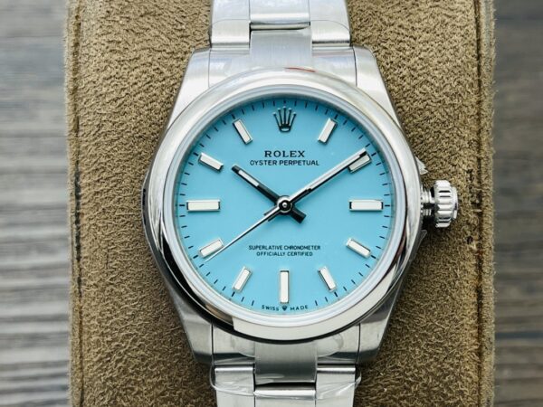 ROLEX Rolex Smooth Circle Oyster Perpetual Tiffany Blue Automatic Mechanical Movement Turquoise Waterproof Women's Watch Swiss Watch 31mm Blue Dial Oyster Steel Strap