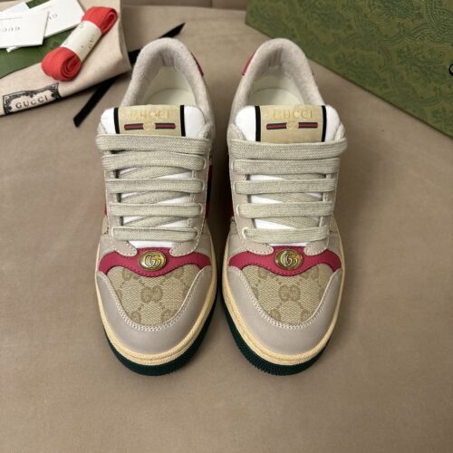 sy_no_9D9ECF6E38A9794A509D98181F05EF92_0 Gucci MAC8 GG Canvas & Suede Sneaker with Pink Accents & Interlocking G Medallion