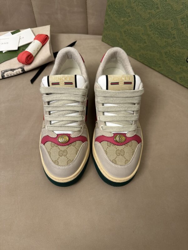 Gucci MAC8 GG Canvas & Suede Sneaker with Pink Accents & Interlocking G Medallion