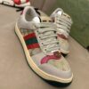 Gucci MAC8 GG Canvas & Suede Sneaker with Pink Accents & Interlocking G Medallion
