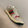 Gucci MAC8 GG Canvas & Suede Sneaker with Pink Accents & Interlocking G Medallion
