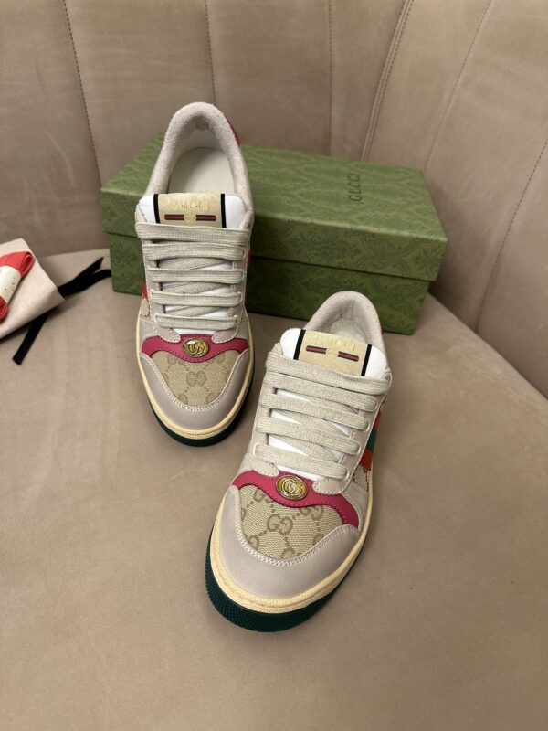 Gucci MAC8 GG Canvas & Suede Sneaker with Pink Accents & Interlocking G Medallion