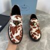 sy_no_A049757C8C1ACB1EC8A2BB18DDC4AD3B_3 Prada Brown White Cow Print Pony Hair Block Heel Loafer