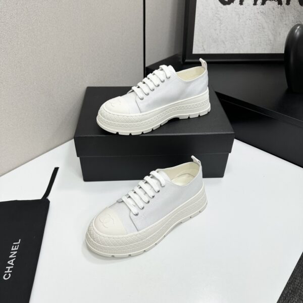 Chanel All-White Canvas Platform Low-Top Sneaker with Lug Sole and CC Logo