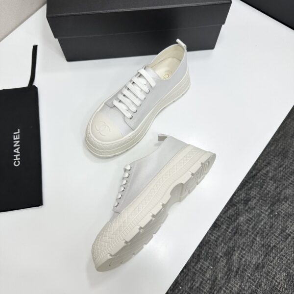 Chanel All-White Canvas Platform Low-Top Sneaker with Lug Sole and CC Logo