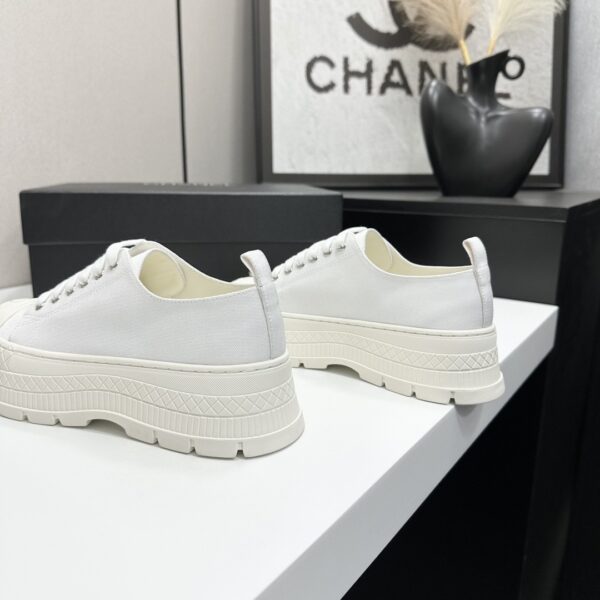 Chanel All-White Canvas Platform Low-Top Sneaker with Lug Sole and CC Logo