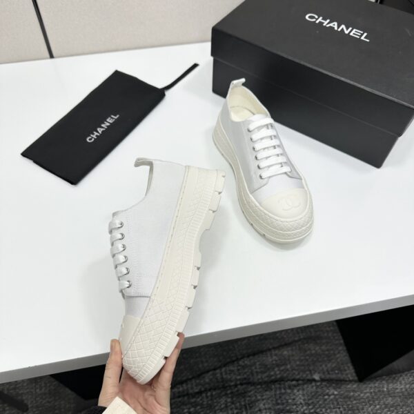 Chanel All-White Canvas Platform Low-Top Sneaker with Lug Sole and CC Logo