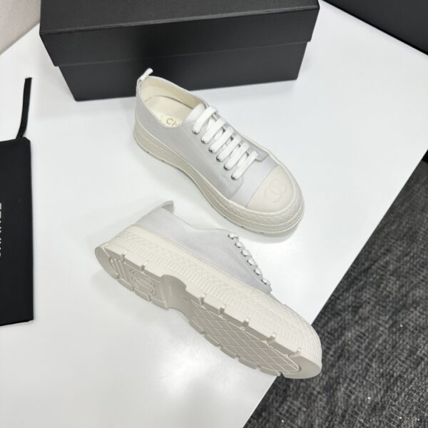 Chanel All-White Canvas Platform Low-Top Sneaker with Lug Sole and CC Logo