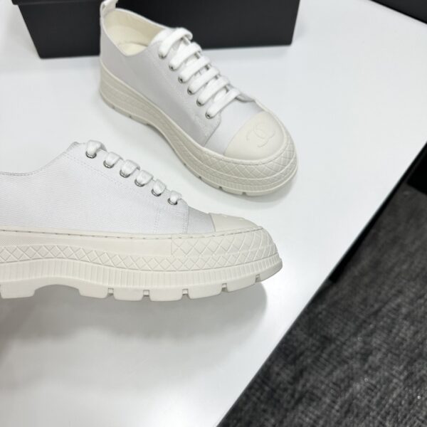 Chanel All-White Canvas Platform Low-Top Sneaker with Lug Sole and CC Logo